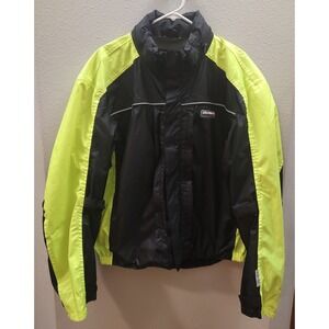 Olympia Moto Sports Large Black Neon Yellow Motorcycle Jacket Single Layer Hood